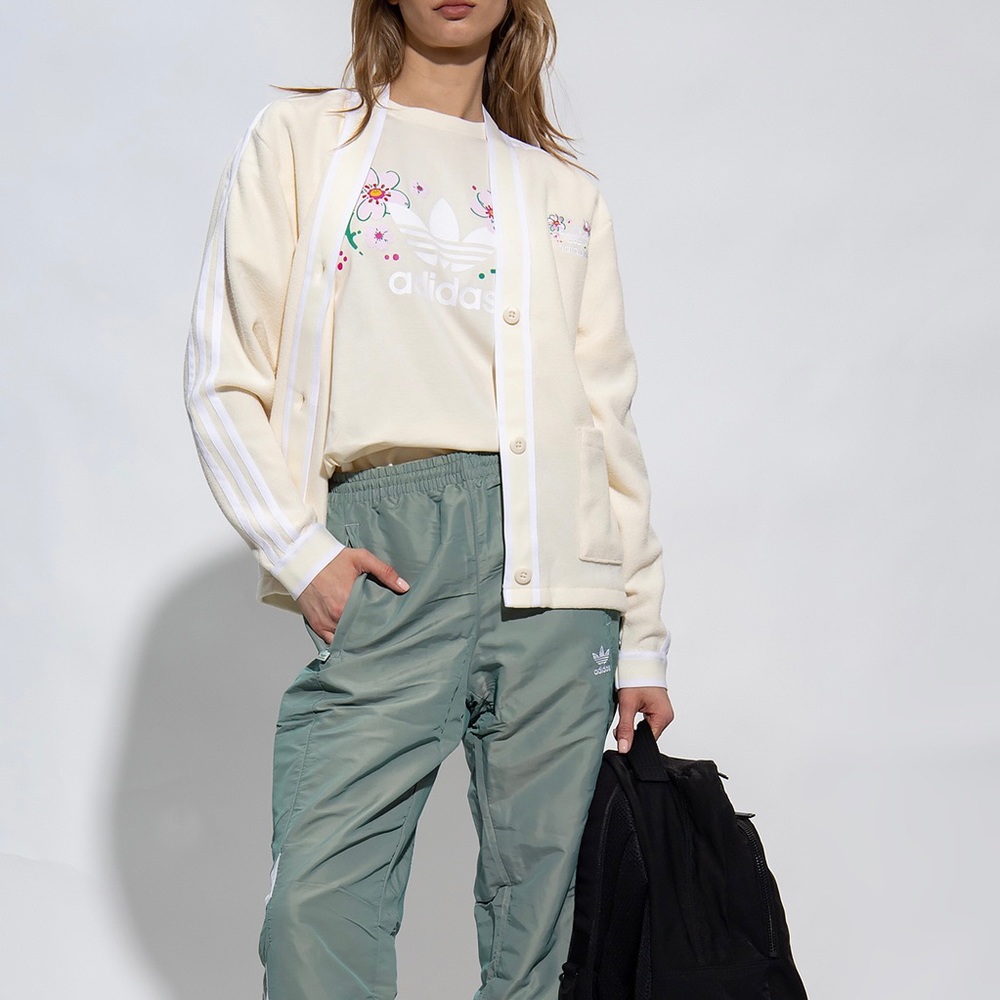 adidas Originals Cream Cardigan with White Stripe Detail